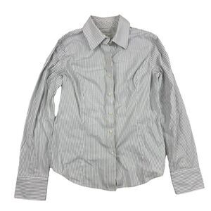 Talbots White Pinstriped Button Down Dress Career Shirt Size 8 Cotton Stretch